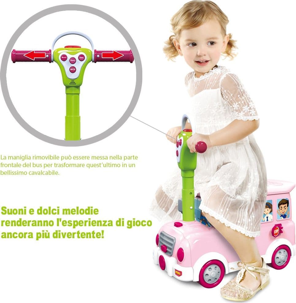 CAVALCABILE TROLLEY SCHOOLBUS DOTTORESSA GIOCATTOLO PER BAMBINI 3IN1 LUCI SUONI - 2