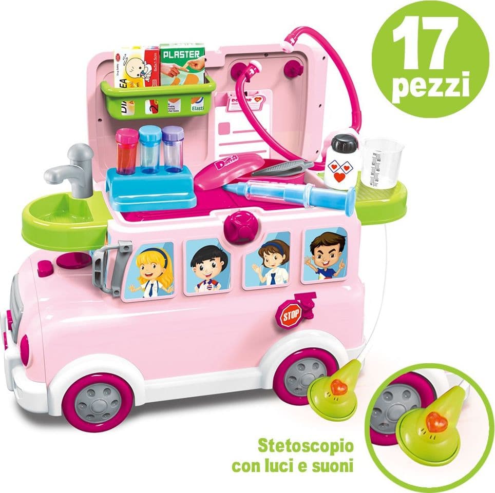 CAVALCABILE TROLLEY SCHOOLBUS DOTTORESSA GIOCATTOLO PER BAMBINI 3IN1 LUCI SUONI - 3
