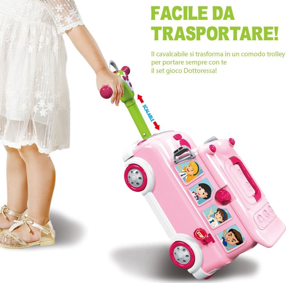 CAVALCABILE TROLLEY SCHOOLBUS DOTTORESSA GIOCATTOLO PER BAMBINI 3IN1 LUCI SUONI - 4