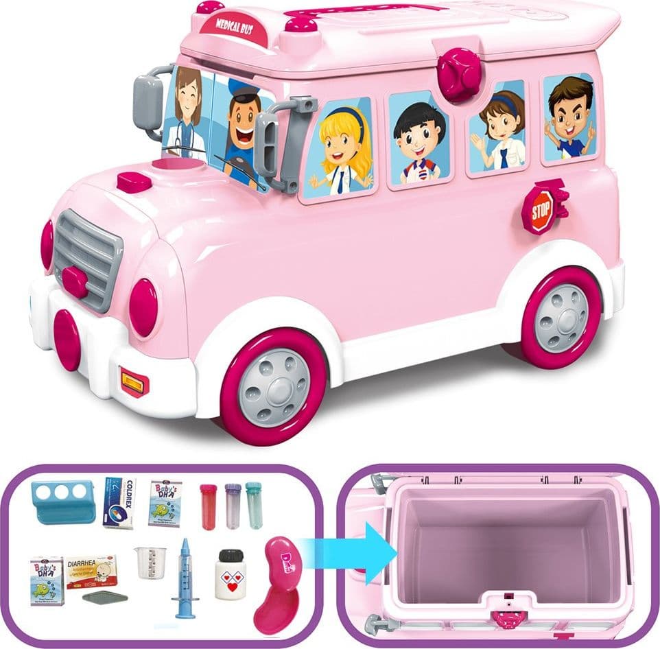 CAVALCABILE TROLLEY SCHOOLBUS DOTTORESSA GIOCATTOLO PER BAMBINI 3IN1 LUCI SUONI - 5