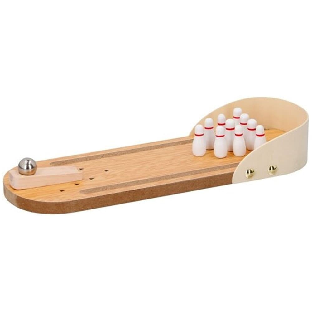 MINI BOOWLING GIOCO DA TAVOLO IN LEGNO CON 10 BIRILLI E PALLA IN METALLO - 3
