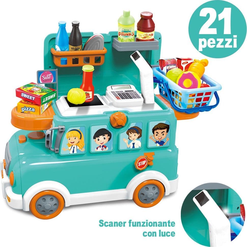 CAVALCABILE TROLLEY SCHOOLBUS SUPERMERCATO GIOCATTOLO BAMBINI 3IN1 LUCI SUONI - 3