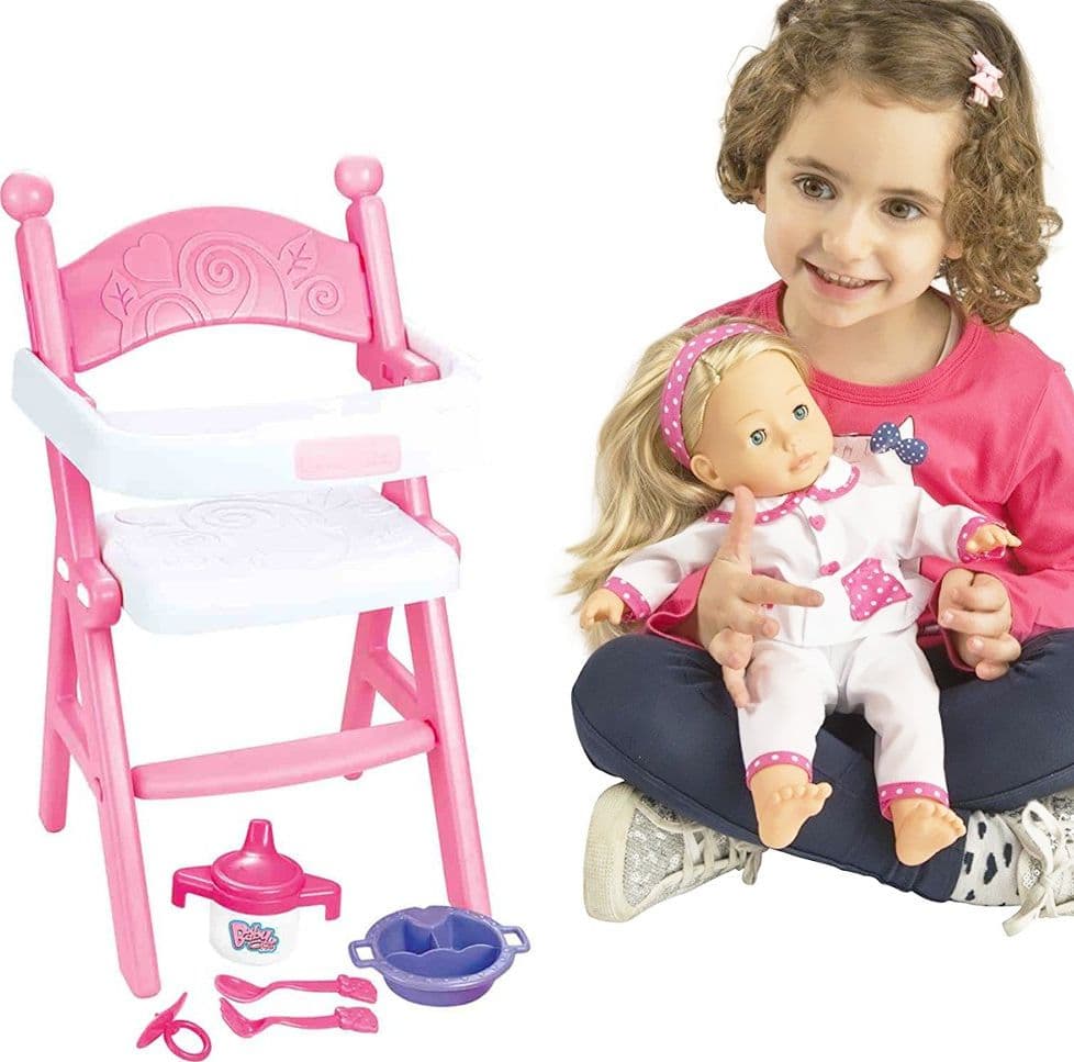 SEGGIOLONE PAPPA PER BAMBOLE SEDIA BAMBOLOTTI CON VASSOIO E ACCESSORI GIOCO - 2