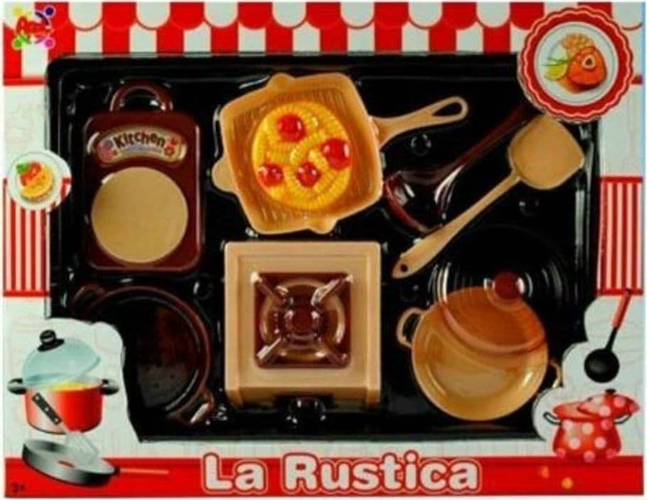 LA RUSTICA FORNELLO CON ACCESSORI PER CUCINARE GIOCATTOLO GIOCO BAMBINA