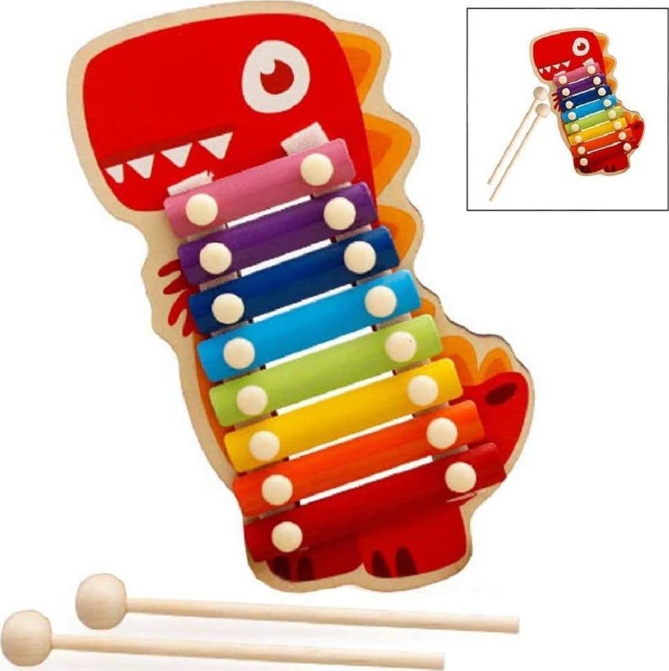 XILOFONO IN LEGNO GIOCATTOLO MUSICALE PER BAMBINI 8 NOTE DINOSAURO MULTICOLORE - 2
