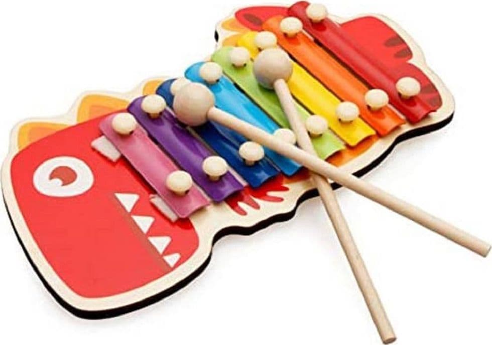 XILOFONO IN LEGNO GIOCATTOLO MUSICALE PER BAMBINI 8 NOTE DINOSAURO MULTICOLORE - 3