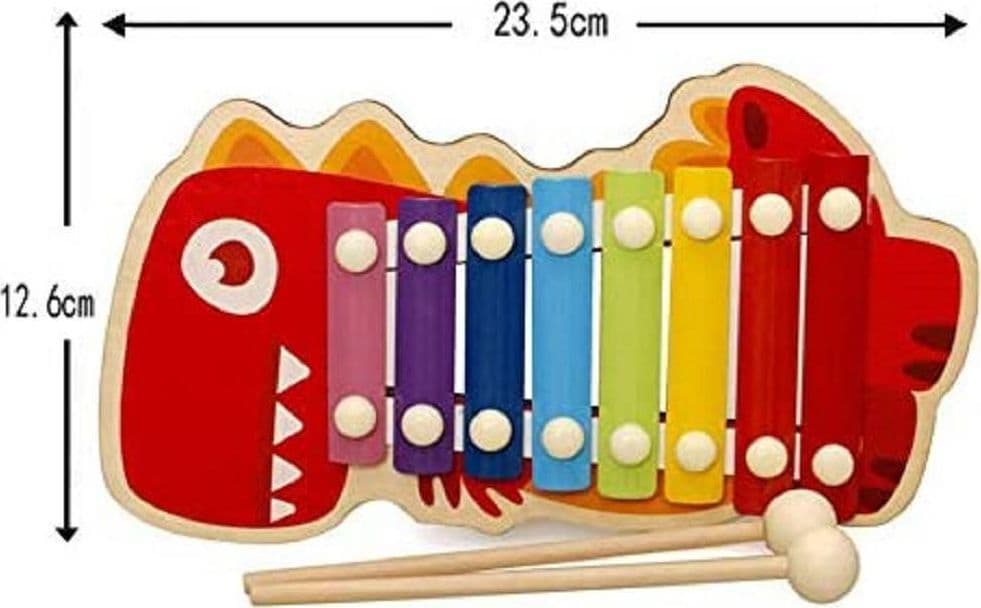 XILOFONO IN LEGNO GIOCATTOLO MUSICALE PER BAMBINI 8 NOTE DINOSAURO MULTICOLORE - 4