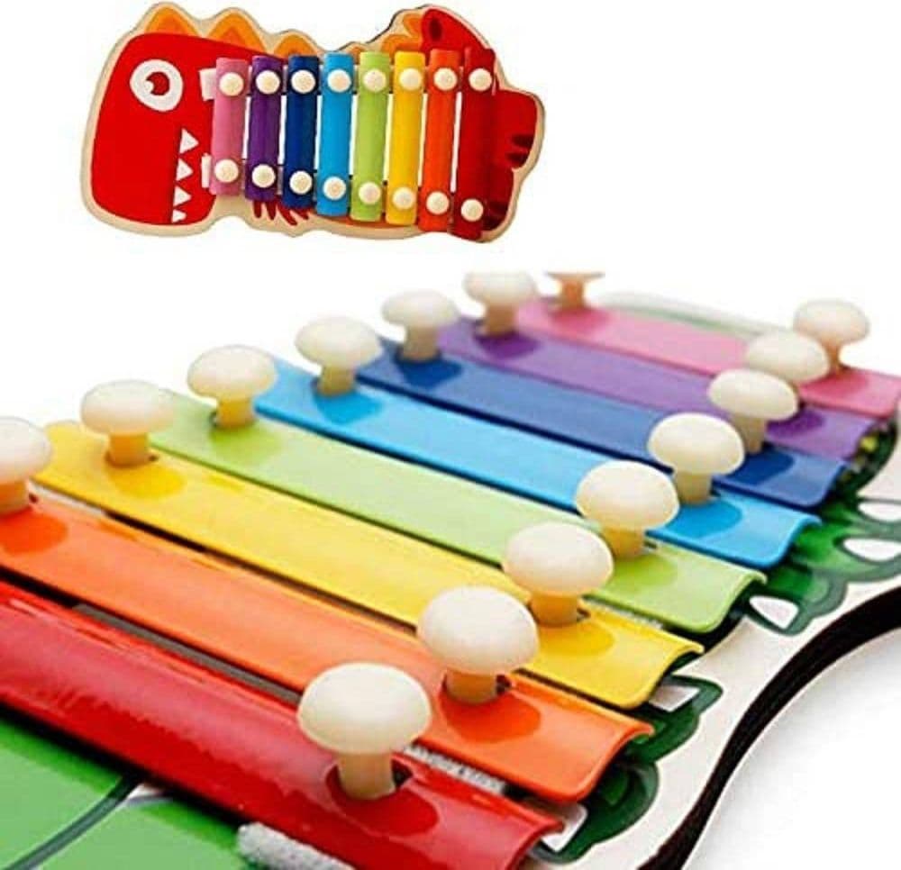 XILOFONO IN LEGNO GIOCATTOLO MUSICALE PER BAMBINI 8 NOTE DINOSAURO MULTICOLORE - 5