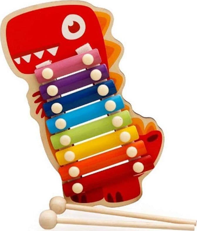 XILOFONO IN LEGNO GIOCATTOLO MUSICALE PER BAMBINI 8 NOTE DINOSAURO MULTICOLORE - 6
