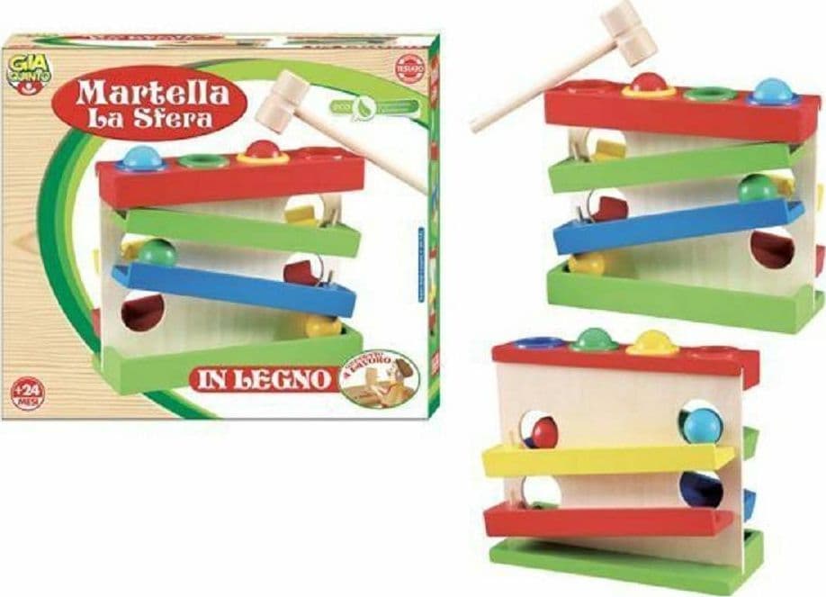 GIOCATTOLO GIOCO IN LEGNO MARTELLO MARTELLA LA SFERA BAMBINI INFANZIA +24 MESI