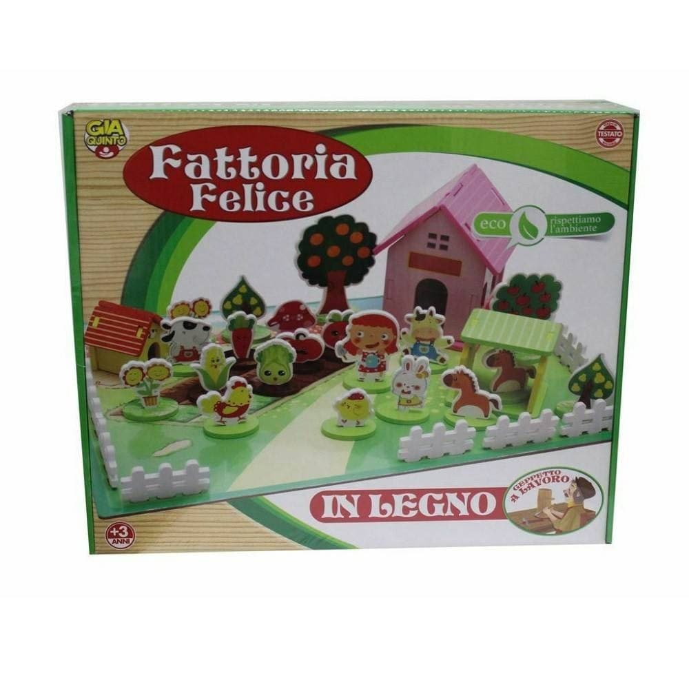 FATTORIA FELICE IN LEGNO CON PERSONAGGI ACCESSORI GIOCATTOLO GIOCO BAMBINI +3 - 1