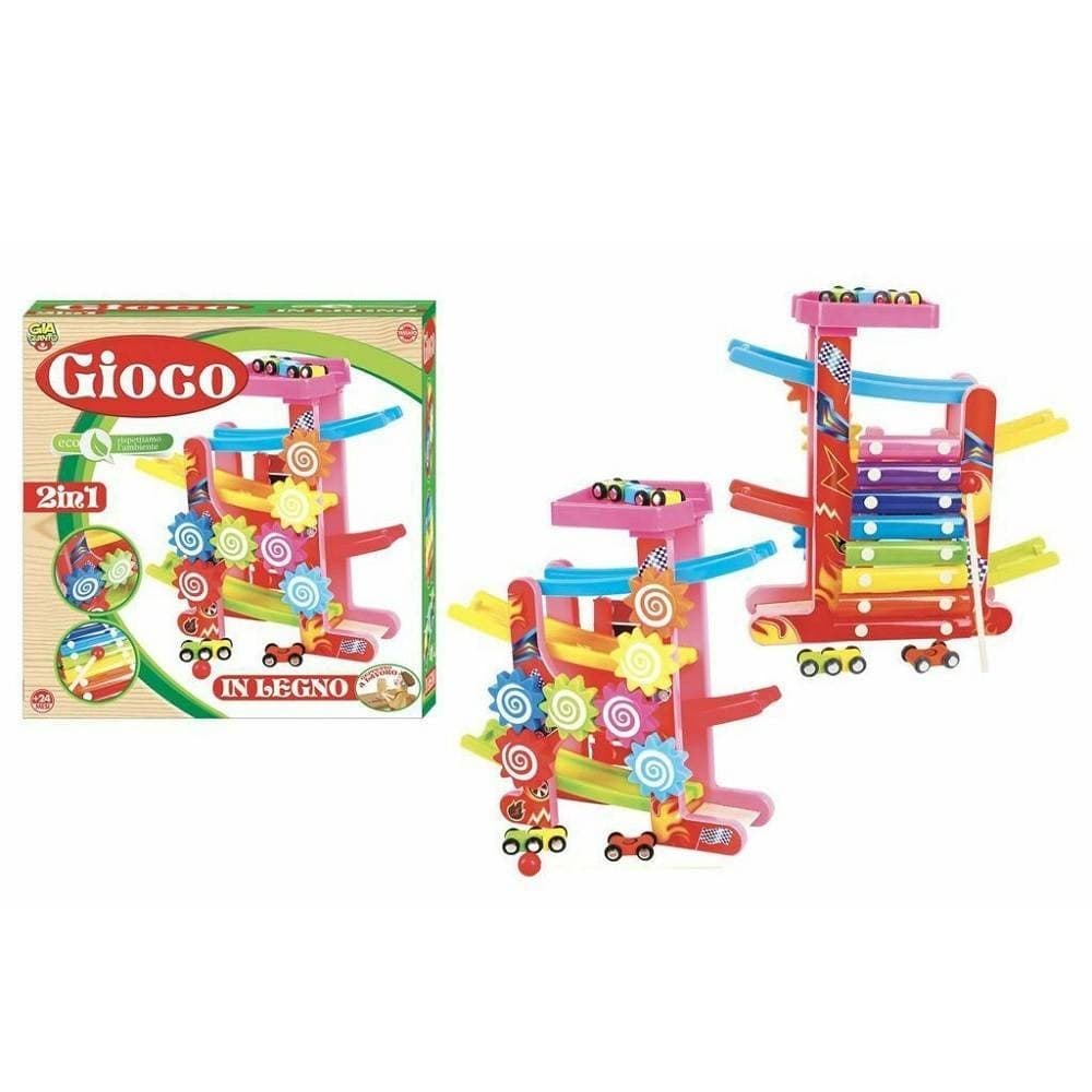 GIOCO 2IN1 PISTA MACCHININE XILIFONO IN LEGNO GIOCATTOLO GIOCO MUSICALE BAMBINI