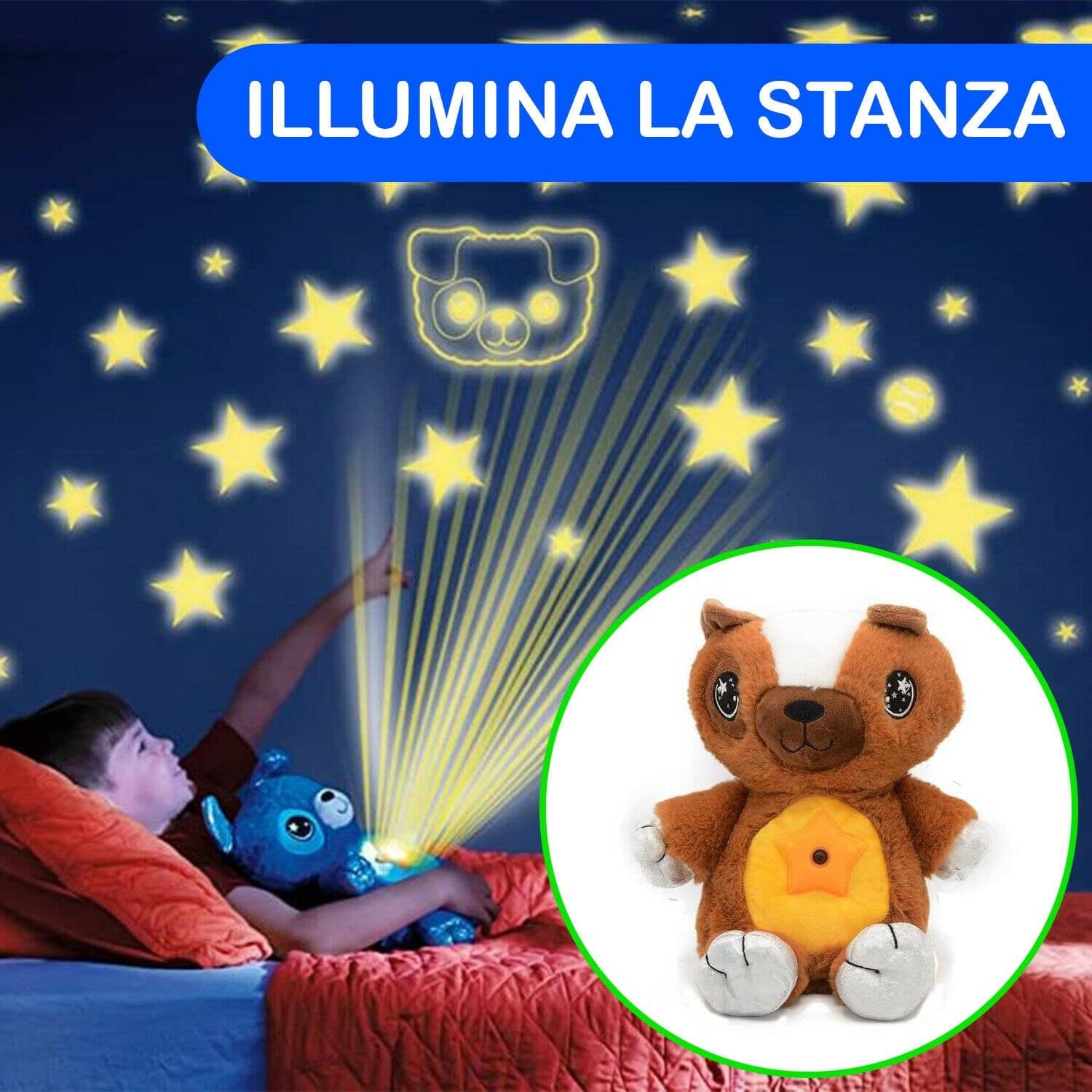 ORSACCHIOTTO DI PELUCHE CON PROIETTORE STELLE LUCE PER CAMERETTA CIELO STELLATO - 7