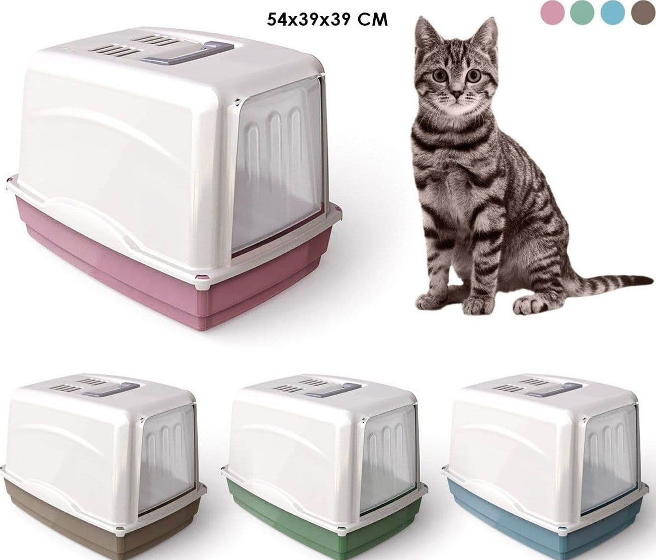 LETTIERA TOILETTE CHIUSA MANIGLIA FILTRO PER GATTI GATTO VICKY 54X39X39 IGIENE - 2