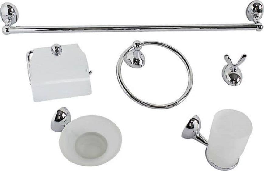 SET BAGNO MODERNO ACCIAIO CROMATO VETRO SATINATO 6PZ PORTA ROTOLO SAPONE 52918 - 2