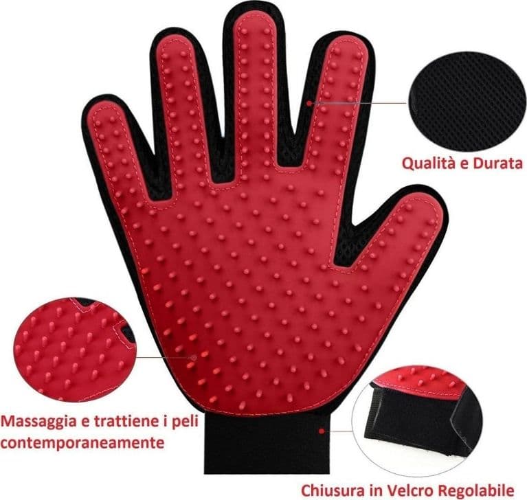GUANTO SPAZZOLA CARDATORE ELIMINA PELI CORTI E LUNGHI PER CANE GATTO GLOVE TOUCH - 2