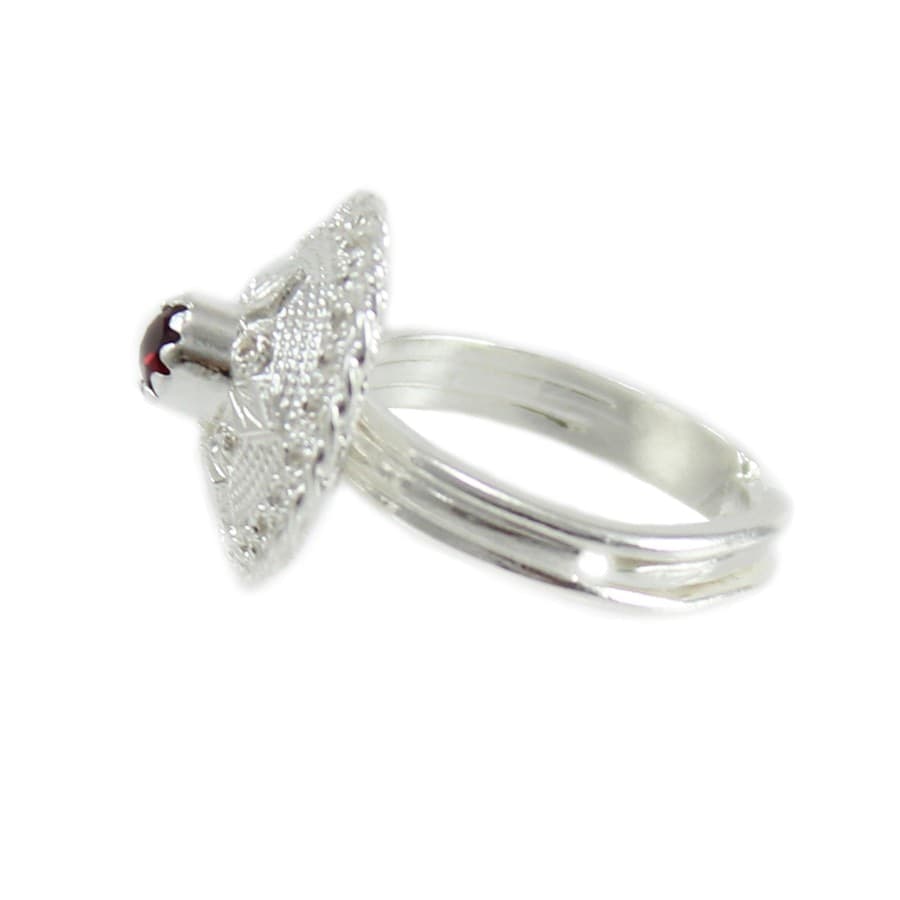 Anello Sardo Bottone Pietra Rossa Argento Regolabile - 4