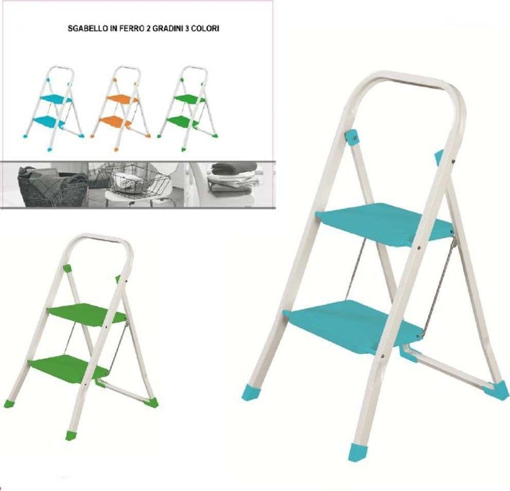 SCALA SGABELLO IN FERRO COLORATO 2 GRADINI AZZURRO - VERDE - ARANCIONE PRATIKO