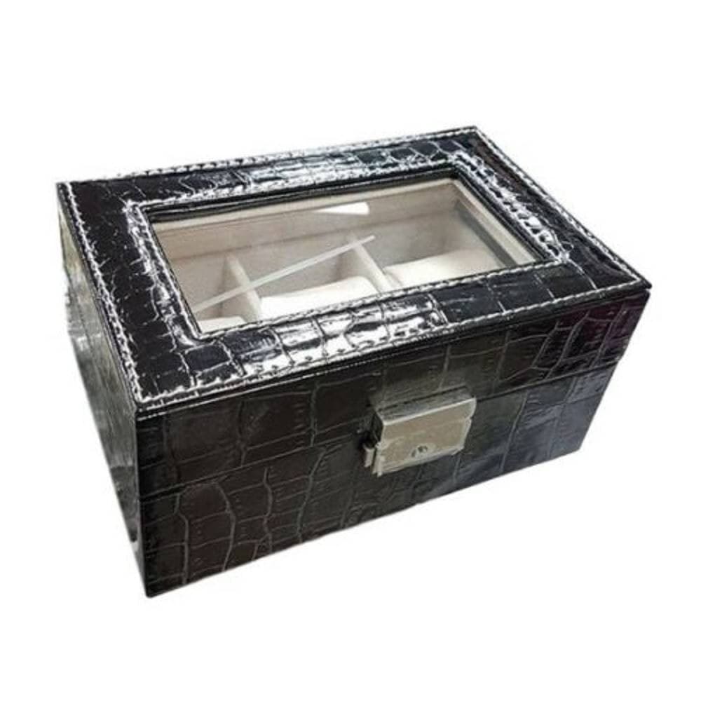 BOX SCATOLA COFANETTO CON VETRINA PORTA OROLOGI BRACCIALI IN PELLE 3 POSTI