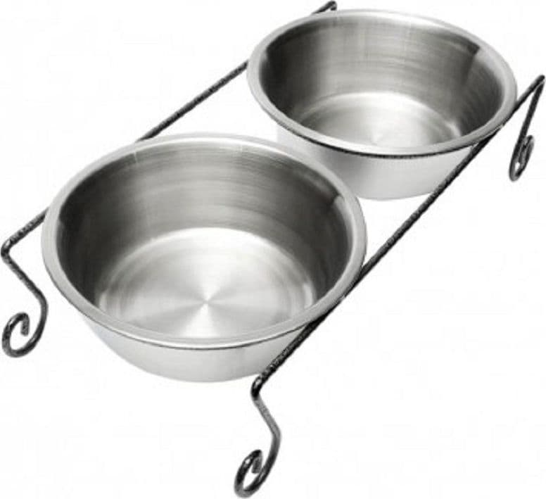 DOPPIA CIOTOLA PER CANI CANE IN ACCIAIO CON SUPPORTO RIALZATO 44 X 11 CM - 2
