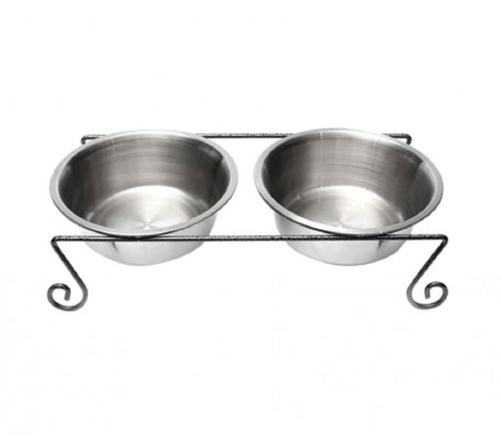 DOPPIA CIOTOLA PER CANI CANE IN ACCIAIO CON SUPPORTO RIALZATO 44 X 11 CM - 3