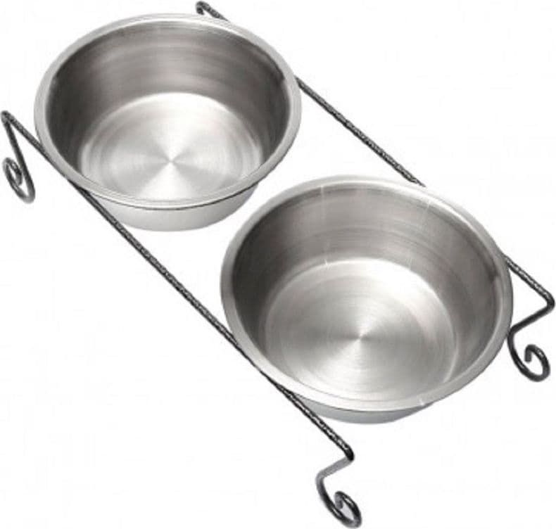 DOPPIA CIOTOLA PER CANI CANE IN ACCIAIO CON SUPPORTO RIALZATO 44 X 11 CM - 4