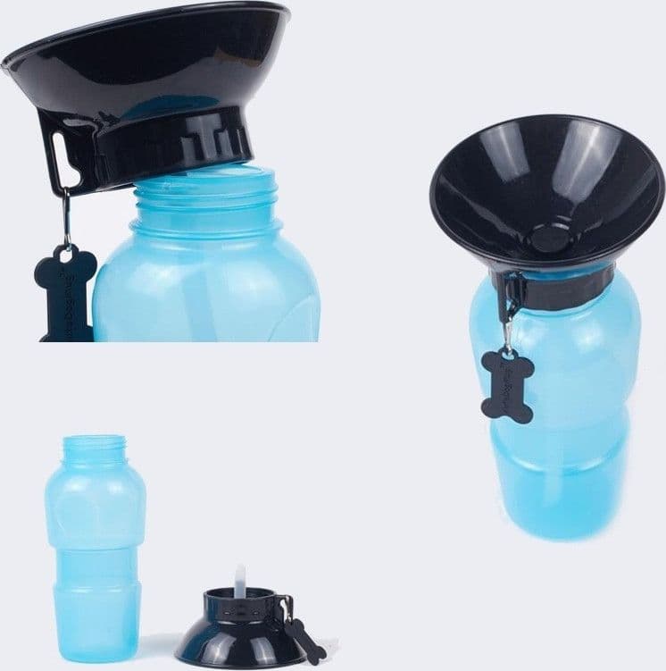BOTTIGLIA DISPENSER ACQUA 400 ML CANE CANI GATTO GATTI CON CIOTOLA DA VIAGGIO - 3