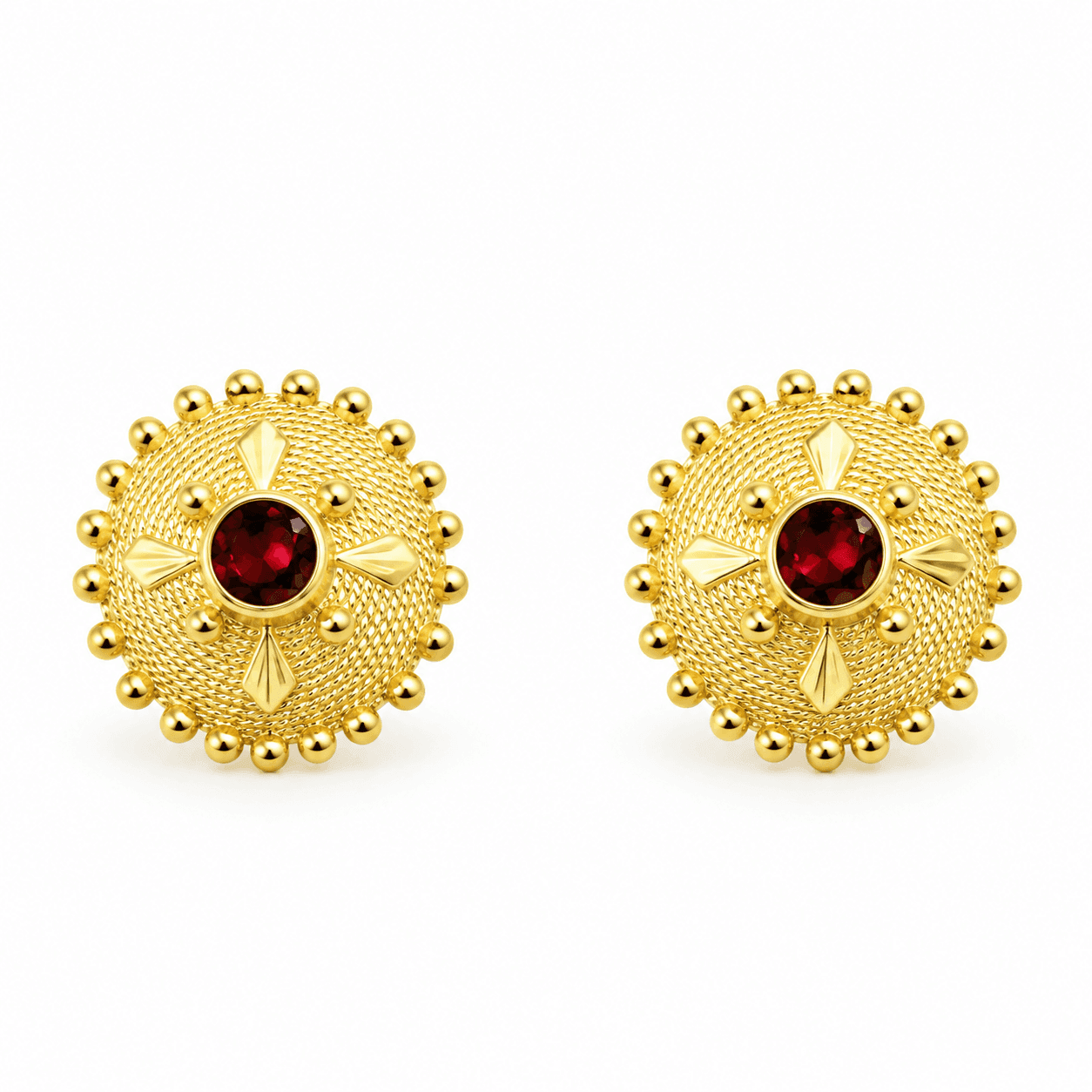 Orecchini Bottoni Sardi Argento Dorato e Rosso - 2