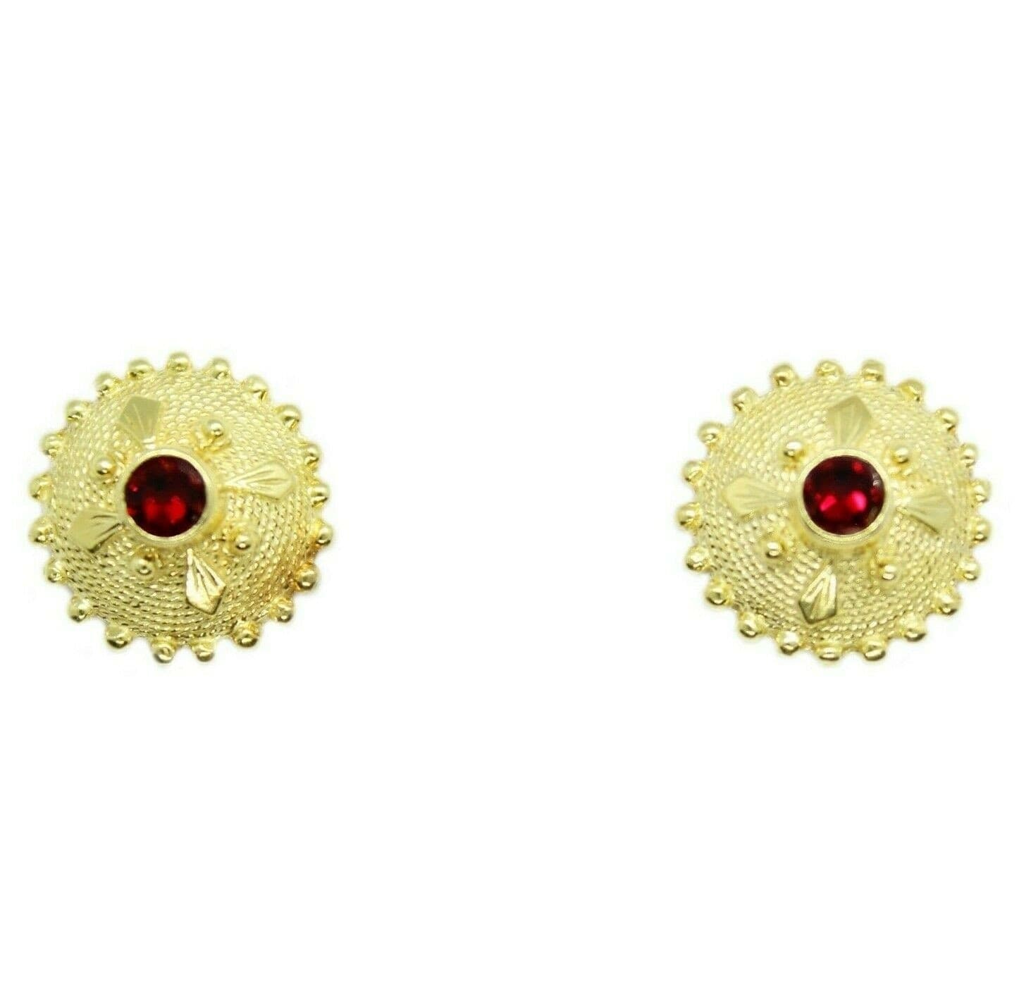 Orecchini Bottoni Sardi Argento Dorato e Rosso - 2