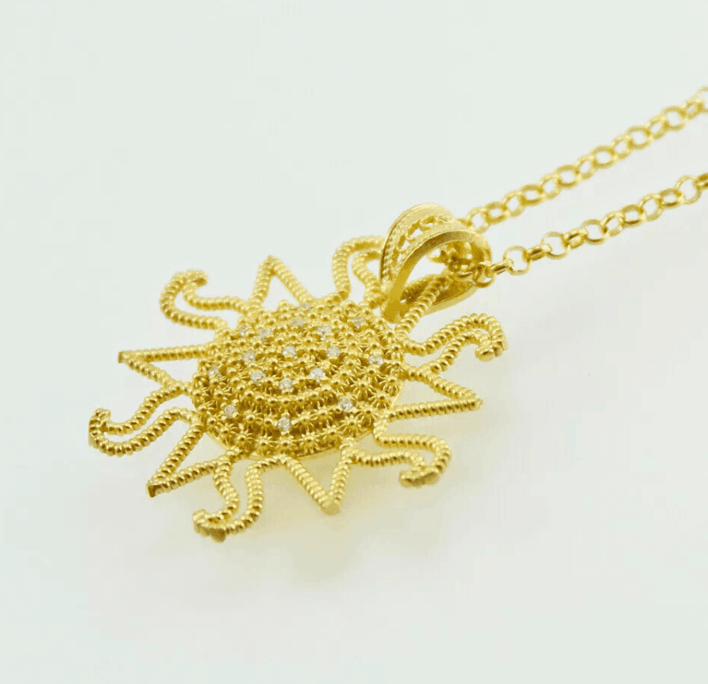 Collana Filigrana Sarda Oro e Zirconi - Sole e Corbula - 2