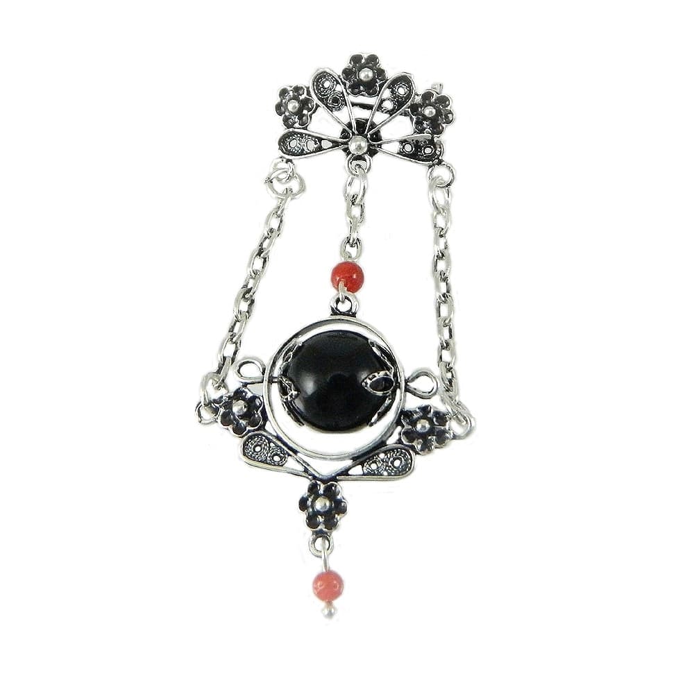 Spilla da Culla Su Coccu Argento Onice e Corallo