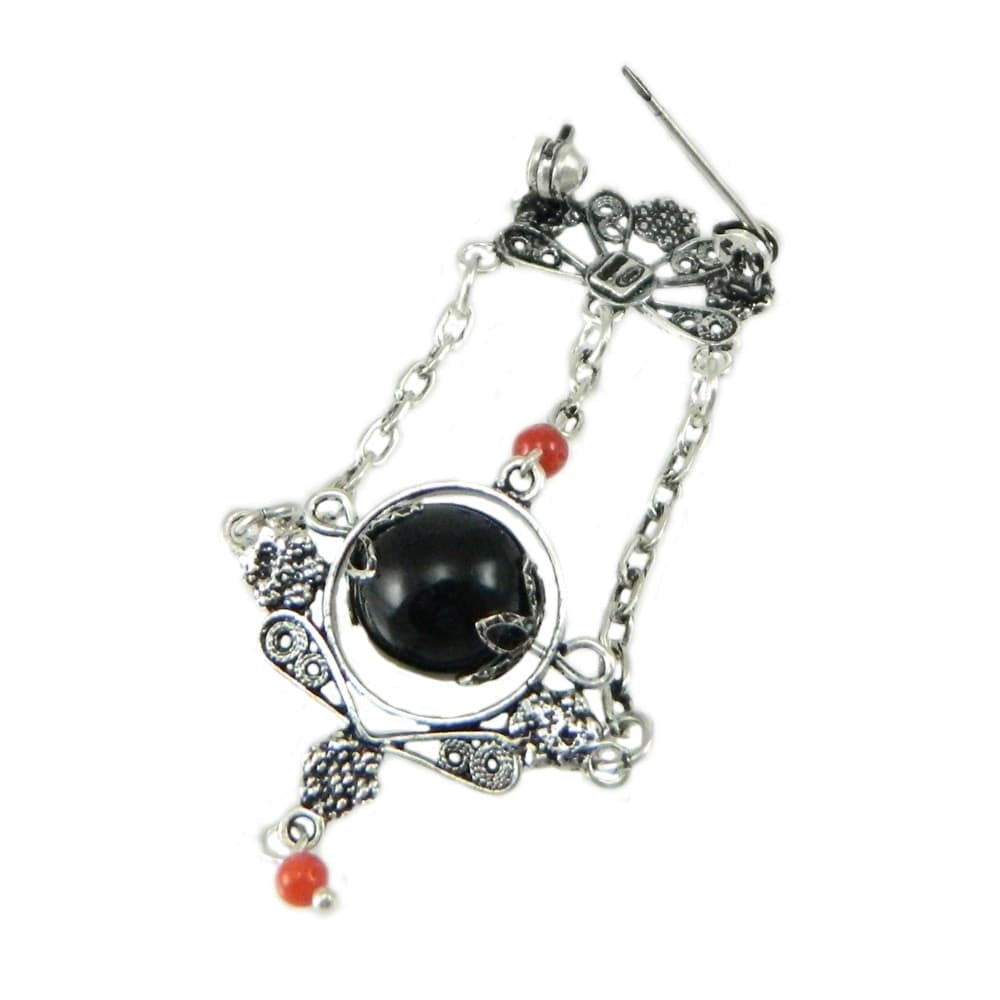 Spilla da Culla Su Coccu Argento Onice e Corallo - 2