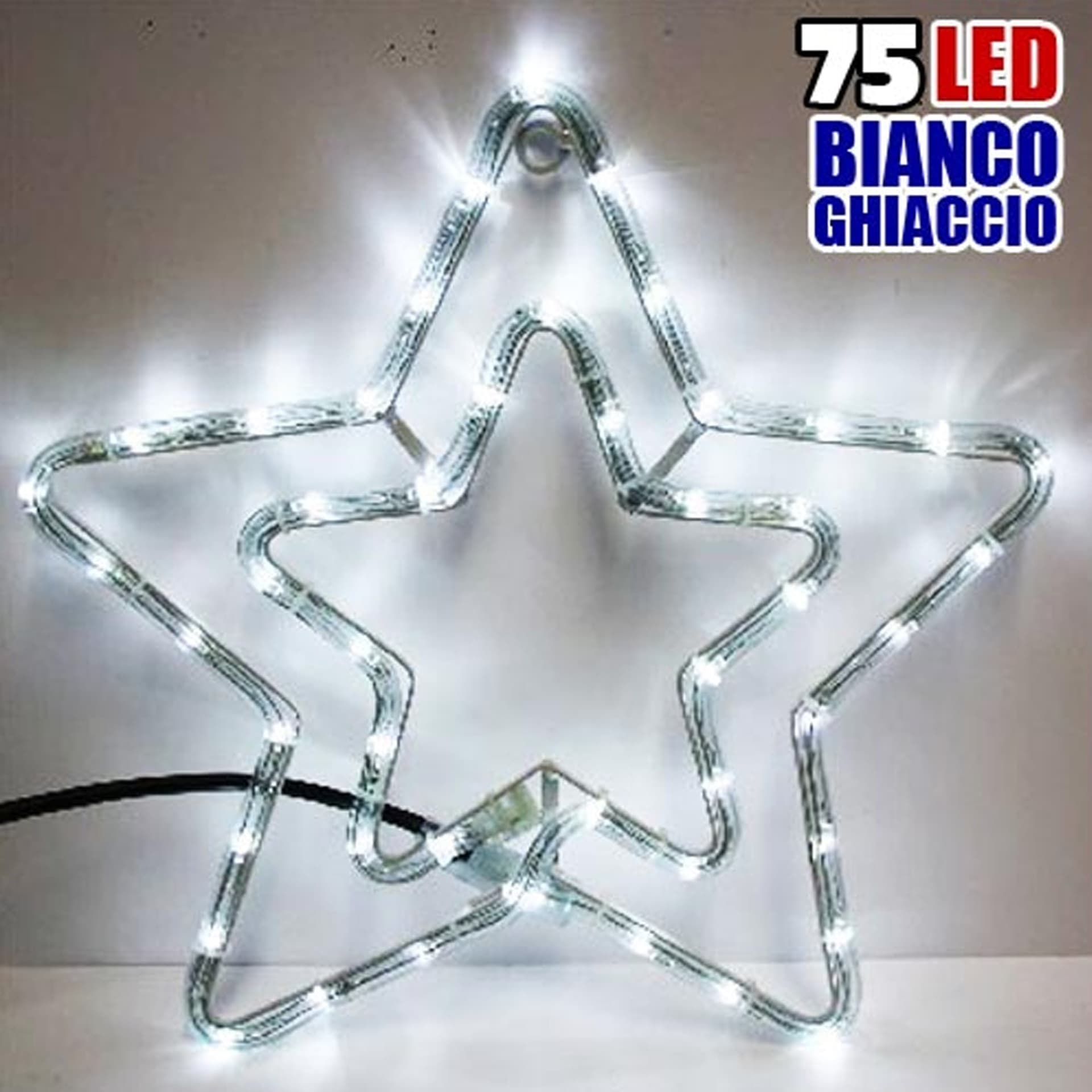 DOPPIA STELLA NATALIZIA LUMINOSA 75 LED COLORE BIANCO 55X55 CM PER USO ESTERNO - 2