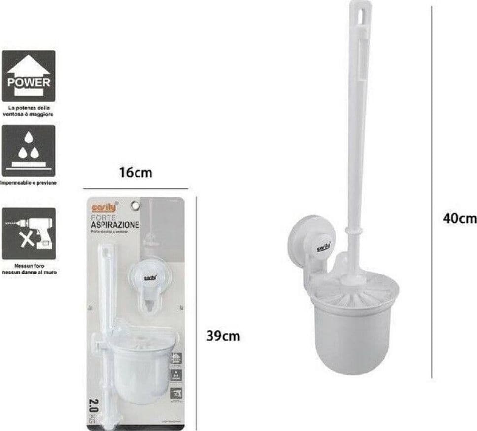 PORTA SCOPINO WC A PARETE CON VENTOSA SCOPINO BIANCO ACCESSORI DA BAGNO 59548 - 2