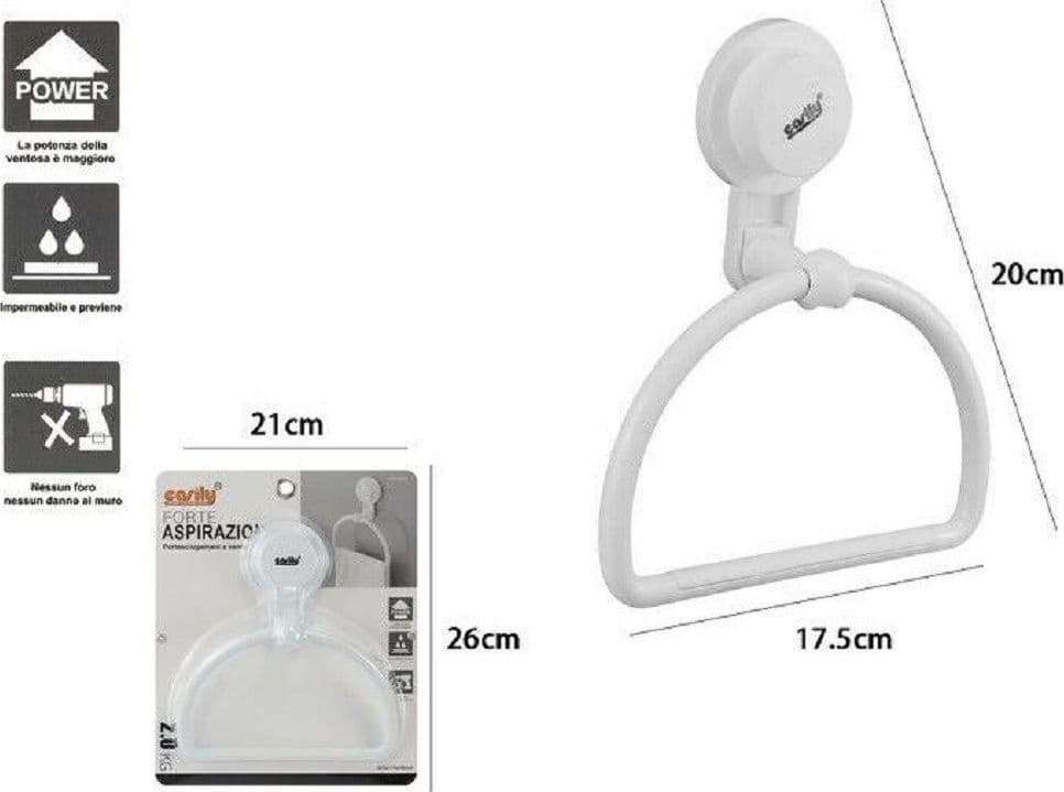 ANELLO PORTASCIUGAMANI ASCIUGAMANO ATTACCO VENTOSA BIANCO ACCESSORI BAGNO 59542 - 2