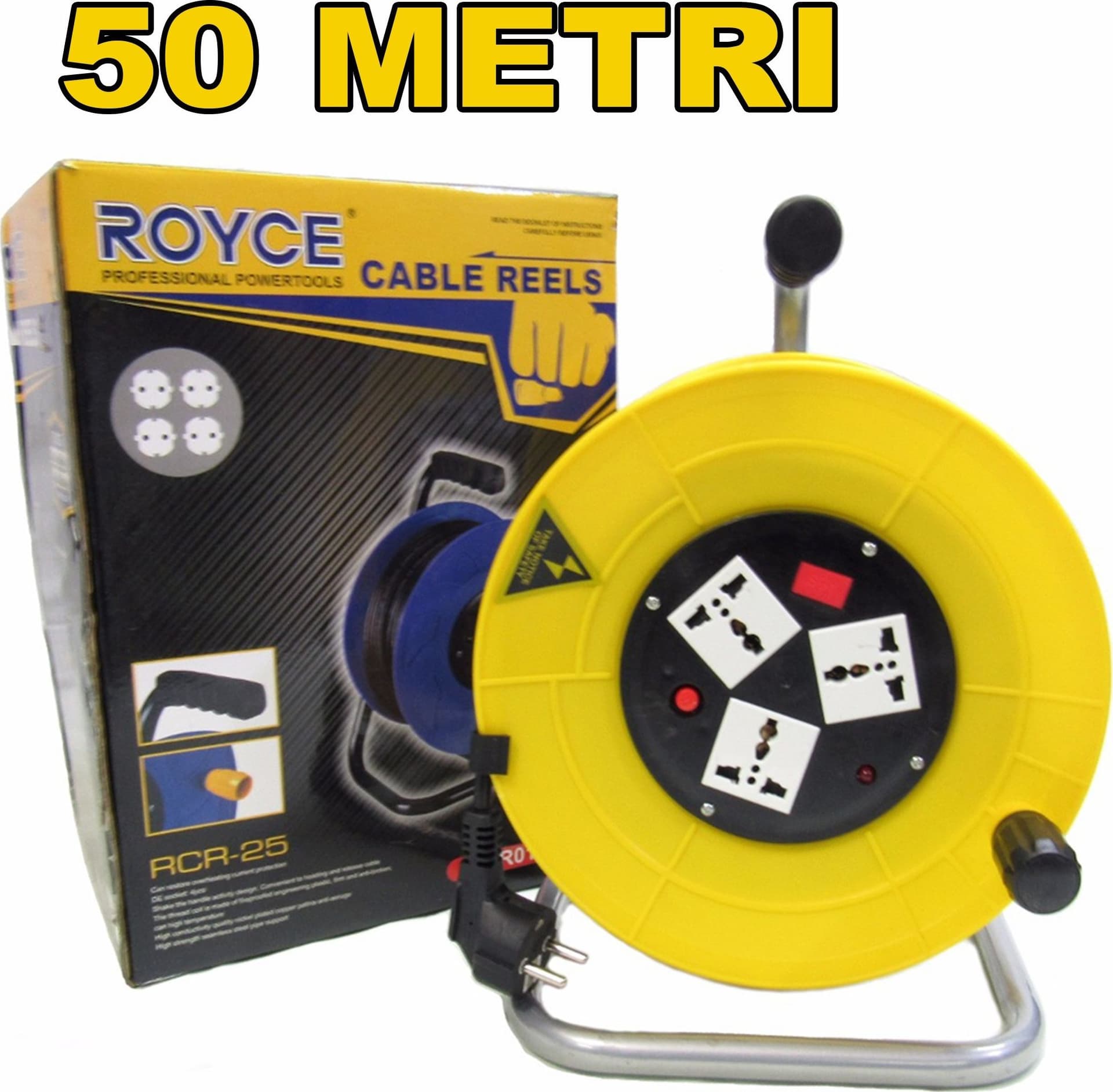 PROLUNGA AVVOLGICAVO ELETTRICO PRESA SCHUKO 3 PRESE CAVO 50 MT METRI RCR-50 - 3