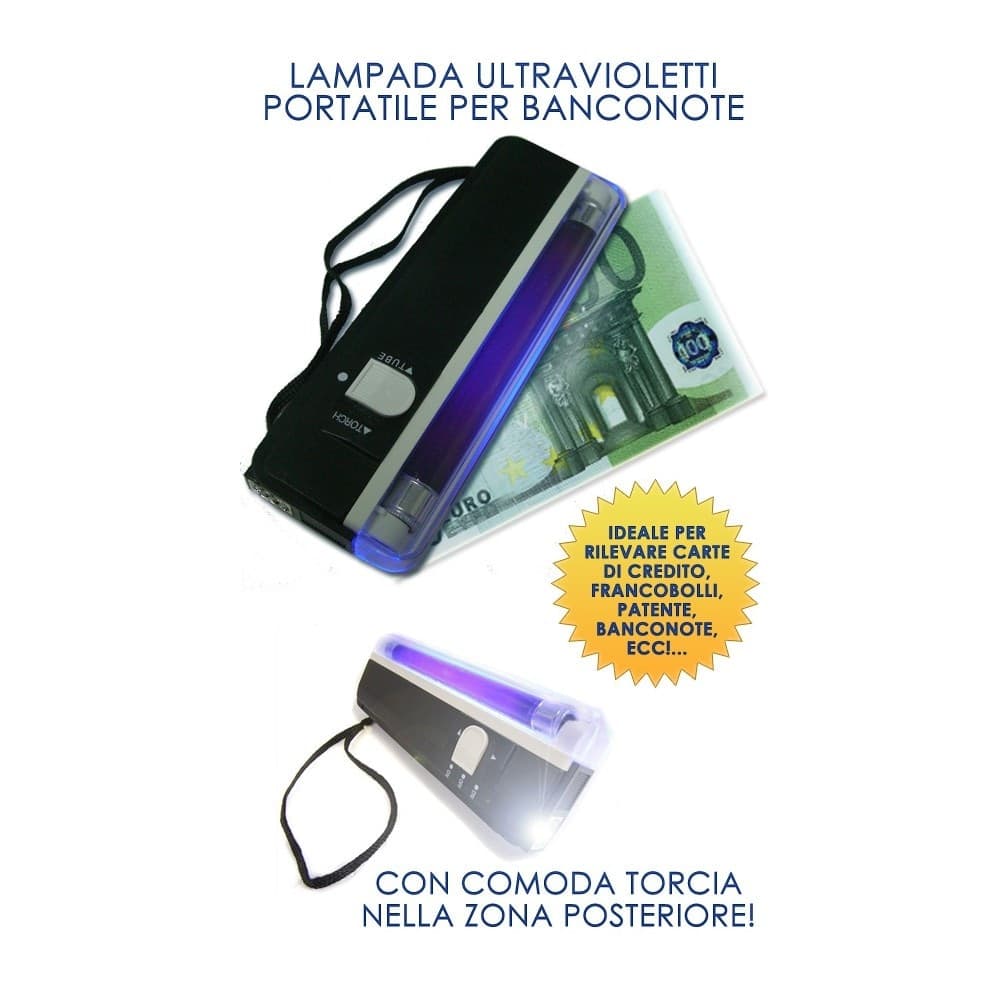 RILEVATORE BANCONOTE FALSE TASCABILE LAMPADA DI WOOD UV ULTRAVIOLETTI TORCIA LED - 2