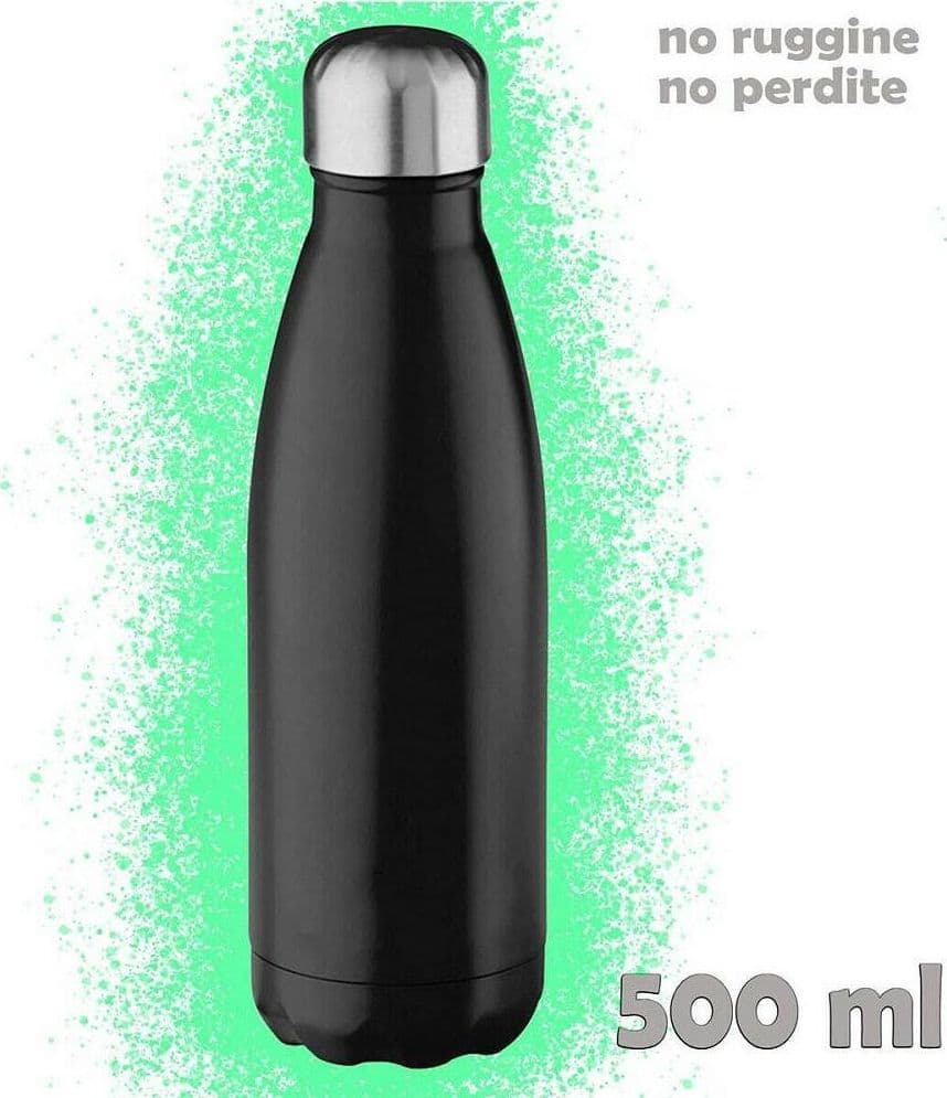 PORTATILE BORRACCIA BOTTIGLIA D'ACQUA ACCIAIO INOX TERMICA CALDO FREDDO 500 ML - 2