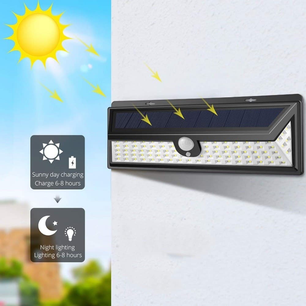 FARO 118 LED CON PANNELLO SOLARE E SENSORE DI MOVIMENTO FARETTO CREPUSCOLARE 30W - 2