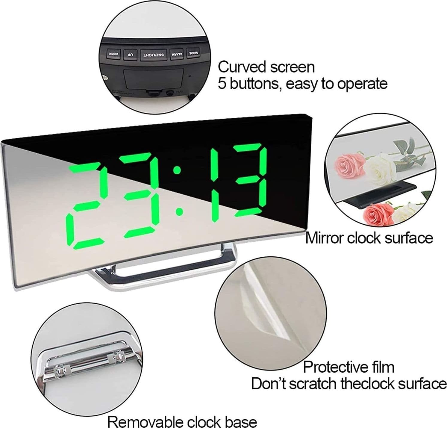OROLOGIO SVEGLIA DIGITALE CON DATARIO TERMOMETRO DISPLAY A SPECCHIO DA TAVOLO - 2