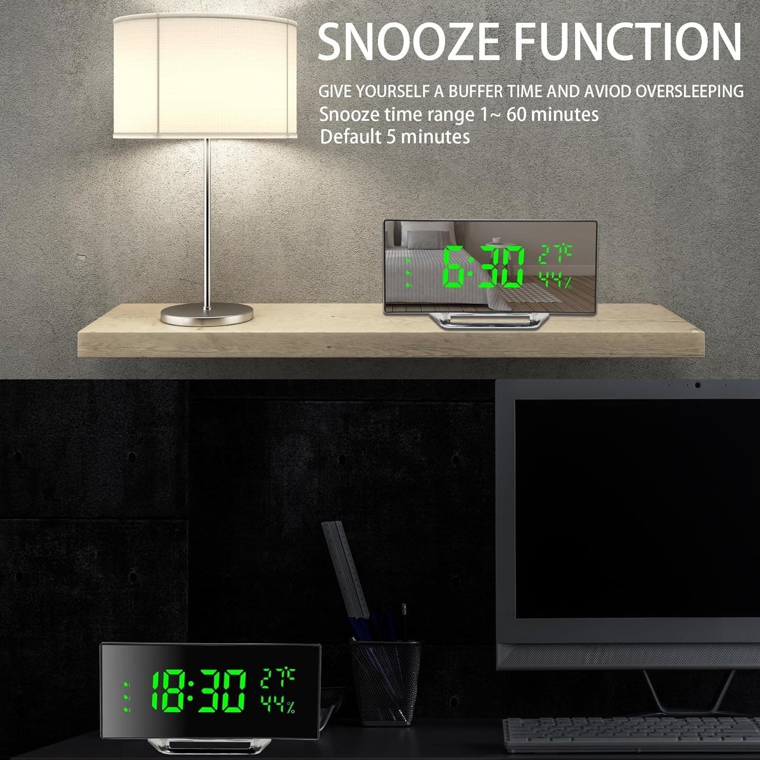 OROLOGIO SVEGLIA DIGITALE CON DATARIO TERMOMETRO DISPLAY A SPECCHIO DA TAVOLO - 11
