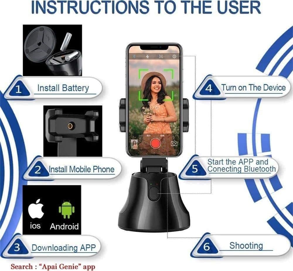 SUPPORTO PER CELLULARE FOTOCAMERA CON INQUADRATURA AUTOMATICA 360° SMART AI VLOG - 4