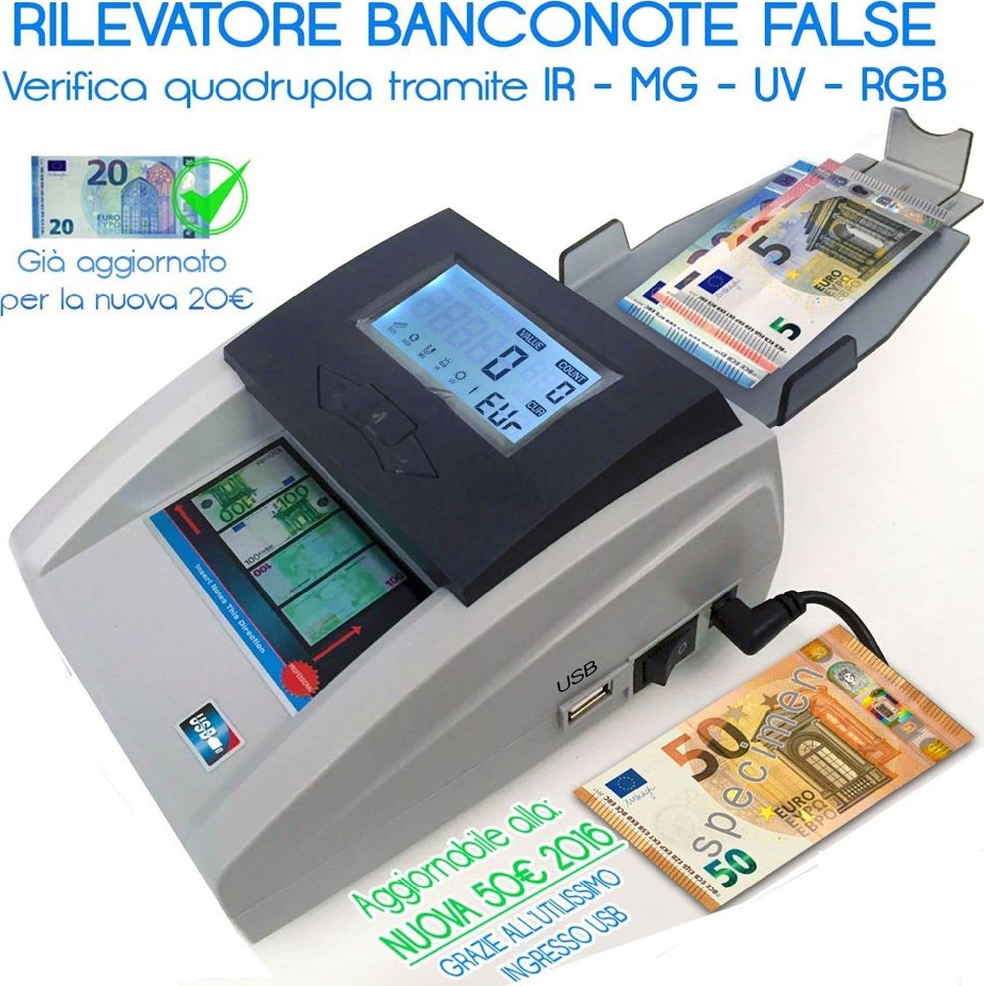MINI RILEVATORE DI BANCONOTE FALSE EURO DETECTOR PER NEGOZIO CASA UFFICIO HS8989