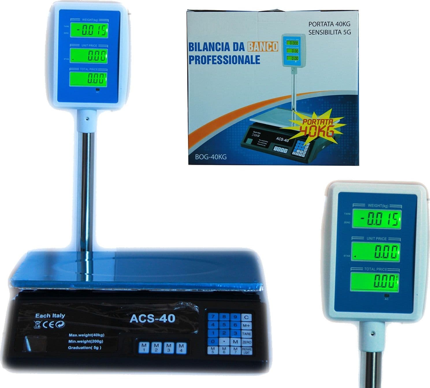 BILANCIA DIGITALE ELETTRONICA 40 KG DISPLAY LCD ELETTRONICO FRONTE RETRO PESA - 6