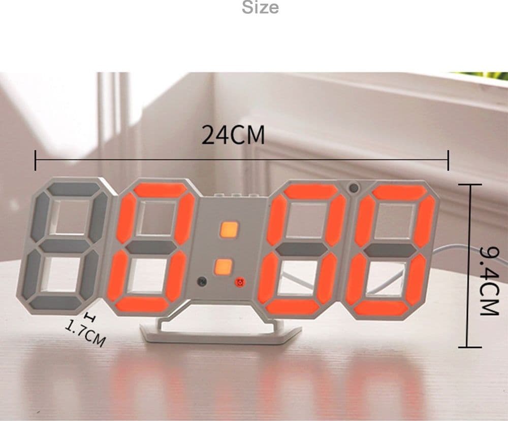 OROLOGIO SVEGLIA DIGITALE DISPLAY 3D A LED DA TAVOLO PARETE ARREDO CASA UFFICIO - 4