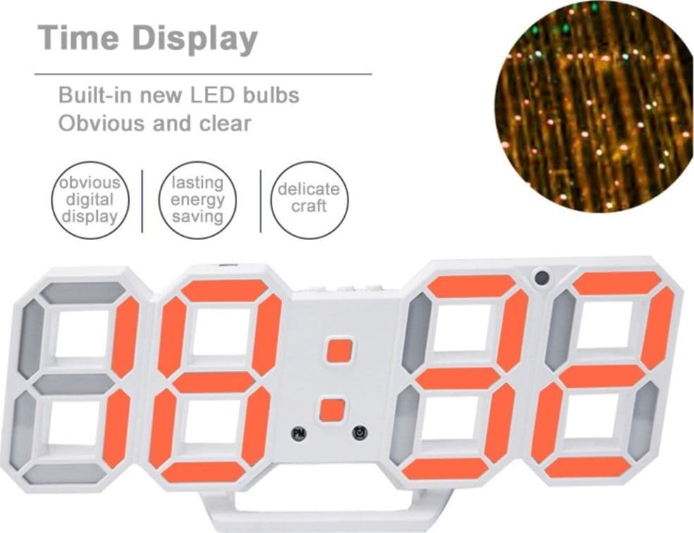 OROLOGIO SVEGLIA DIGITALE DISPLAY 3D A LED DA TAVOLO PARETE ARREDO CASA UFFICIO - 5
