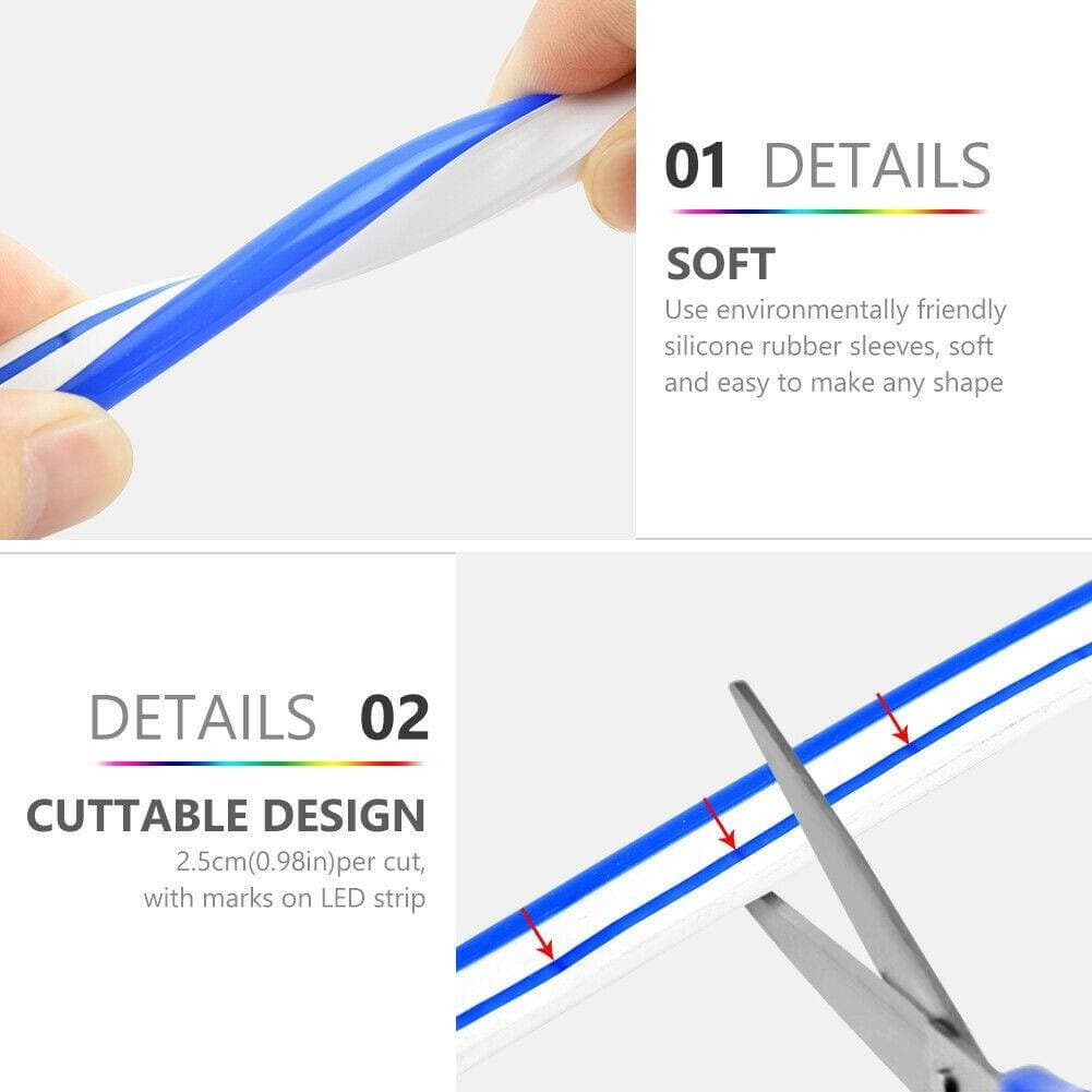 STRIP LED FLUORESCENTE EFFETTO TUBO NEON COLORATO IMPERMEABILE IN SILICONE DC12V - 6