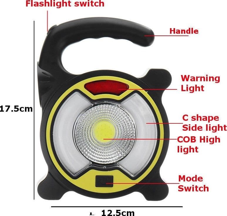TORCIA LED COB EMERGENZA LUCE FARO DA LAVORO RICARICABILE CON PANNELLO SOLARE - 7