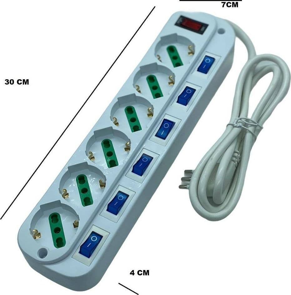 MULTIPRESA CIABATTA ELETTRICA CON 6 PRESE UNIVERSALI ITA 10/16A SCHUKO BIPASSO - 3