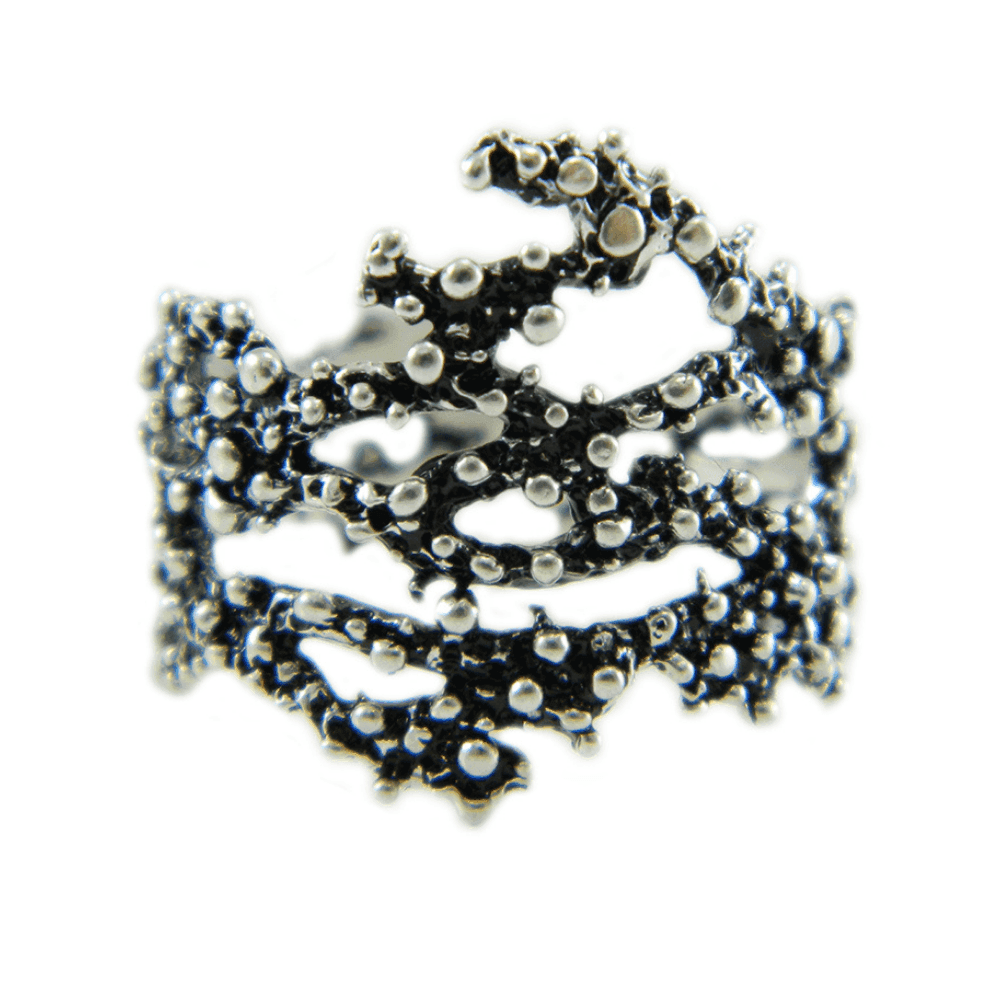 Anello Argento Brunito Effetto Ramo Corallo a Grani - 2